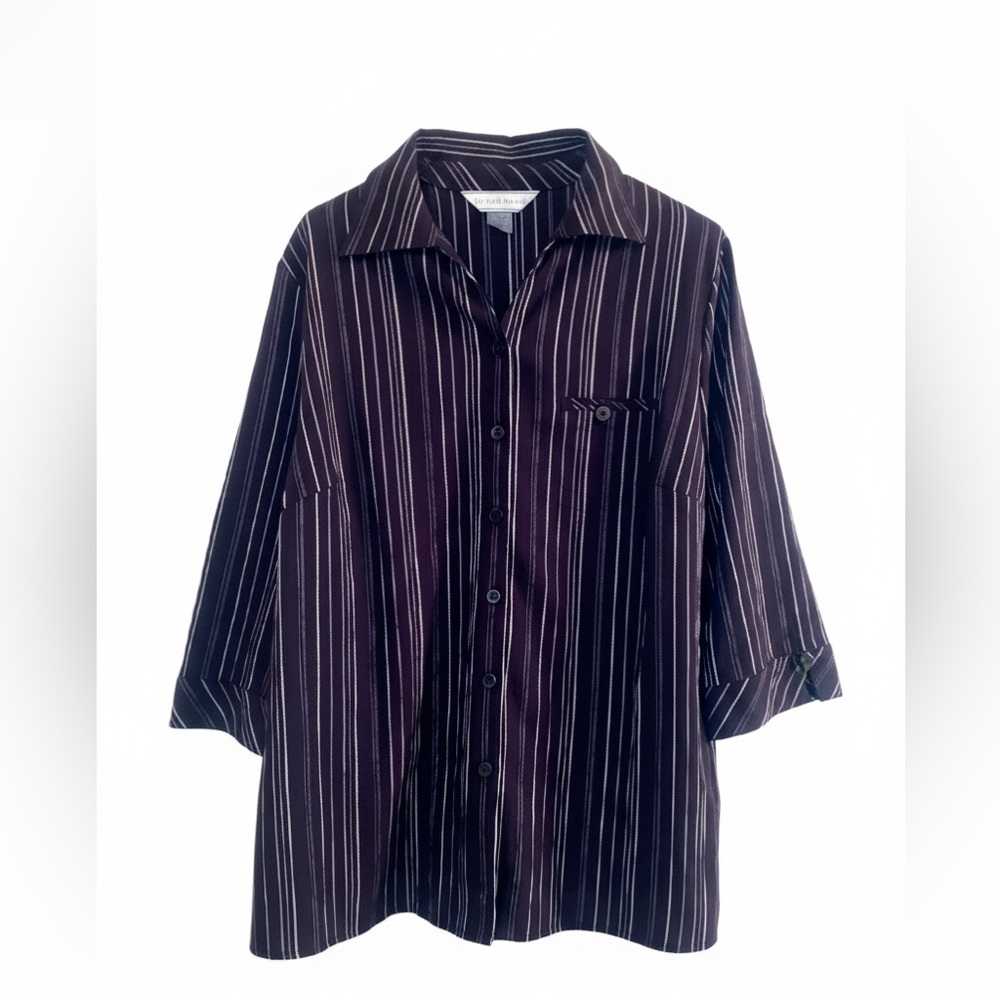 Allison Daley Size 16 Vertical Stripe Polyester Cotton Blend Button FrontBlouse